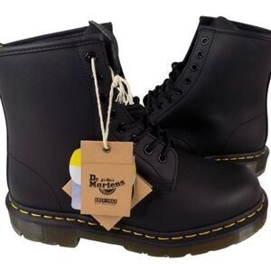 Dr. Martens 1460 Airware Black Boots with Yellow Accents